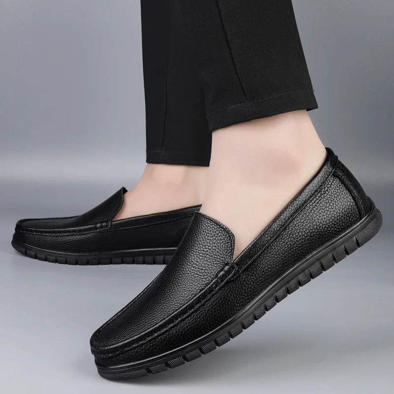 

Spring New Brand Round Toe Breathable Anti Slip Loafers High-quality Men's Comfortable Top-level Cowhide Casual Leather Shoes