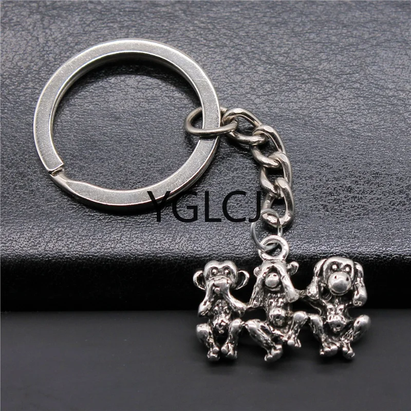 Fashion Jewelry Alloy Pendant Keychain Retro Three Monkeys Don't Look, Listen or Speak