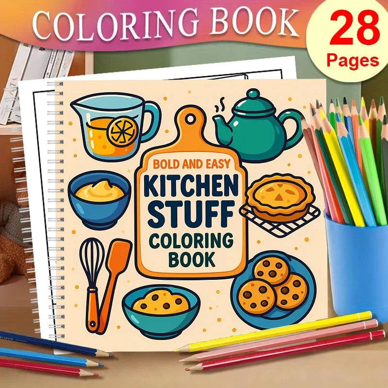 Easy Kitchen Stuff Malbuch für Erwachsene, Geburtstagsgeschenk, Schulanfang-Zubehör, Niedliches Zeichenbuch für Erwachsene