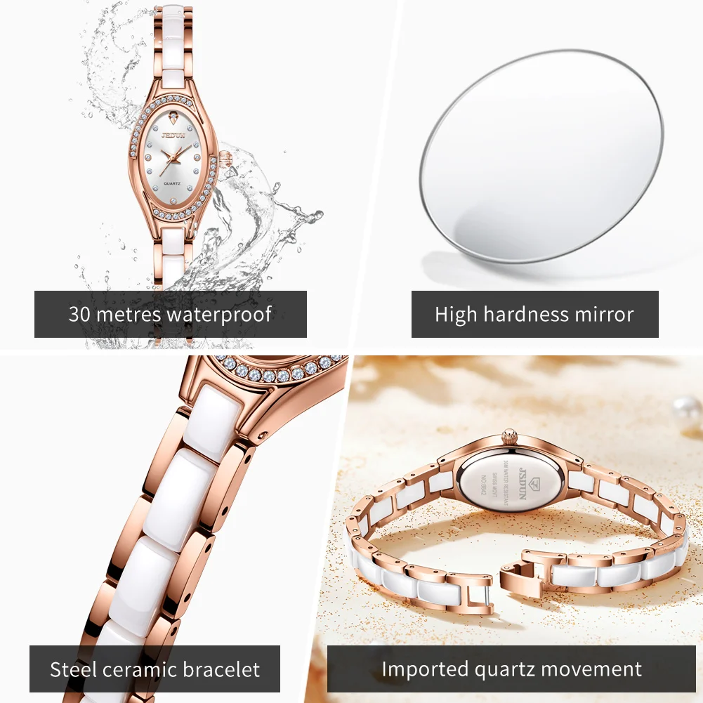 JSDUN ساعات نسائية فاخرة موضة صغيرة الطلب حزام السيراميك العلامة التجارية الأصلية كوارتز ساعة اليد لسيدة فستان مقاوم للماء الاتجاه #6