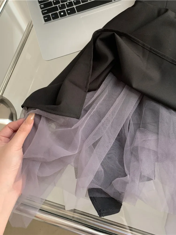 Sweet Cool Mesh Stitching Sleeveless Off-Shoulder Sexy Backless High Waist Slim Fit Irregular Short Strapless Dress Women Summer