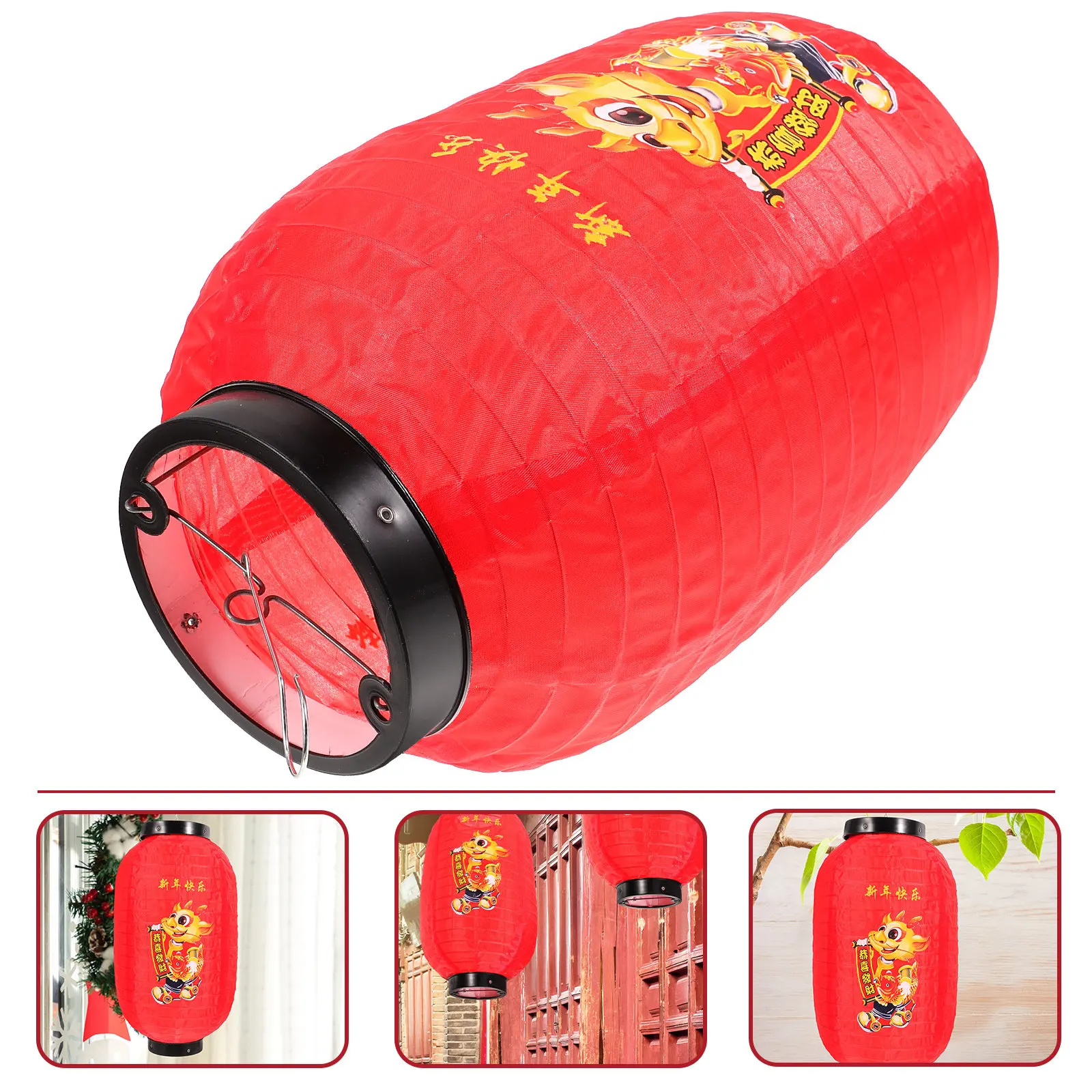 Fabric Chinese Lantern Decor Hanging Ornament Festive Red New Year Dragon Style Pendant for Front Door Window Tree Car Home