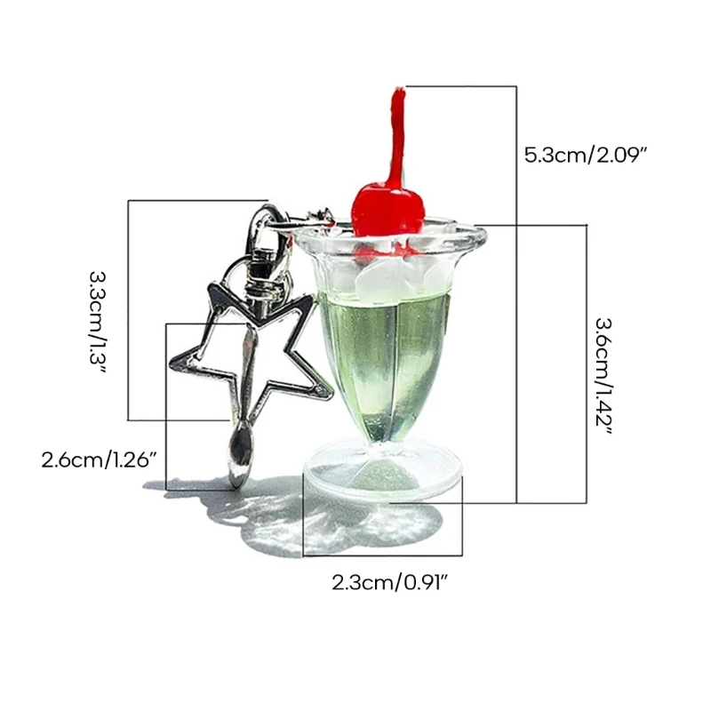 Cute Cherry Cream Cup Keychain Phone Strap Charm Pendant Anti-lost Backpack Decorations Creative Keyring for Car Keys or Bags