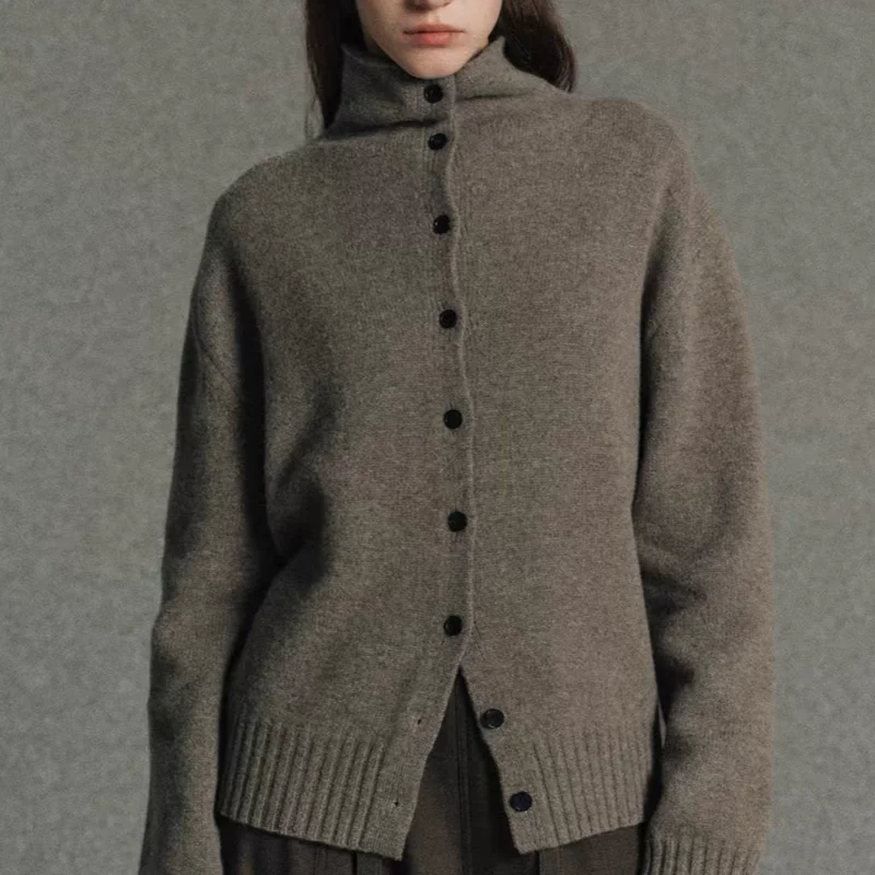 French European goods turtleneck 100% wool knitted cardigan feminine autumn and winter loose thickened sweater bottom top coat