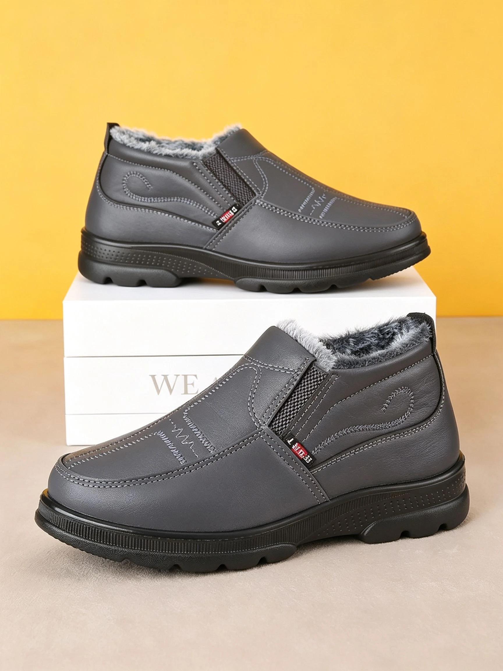 Herren-Winterstiefeletten zum Hineinschlüpfen, warme Schuhe mit Kunstleder- und Fleece-Futter, rutschfeste, dicke Sohle, lässige Outdoor-Stiefeletten, die vor Kälte schützen. – Detail 6