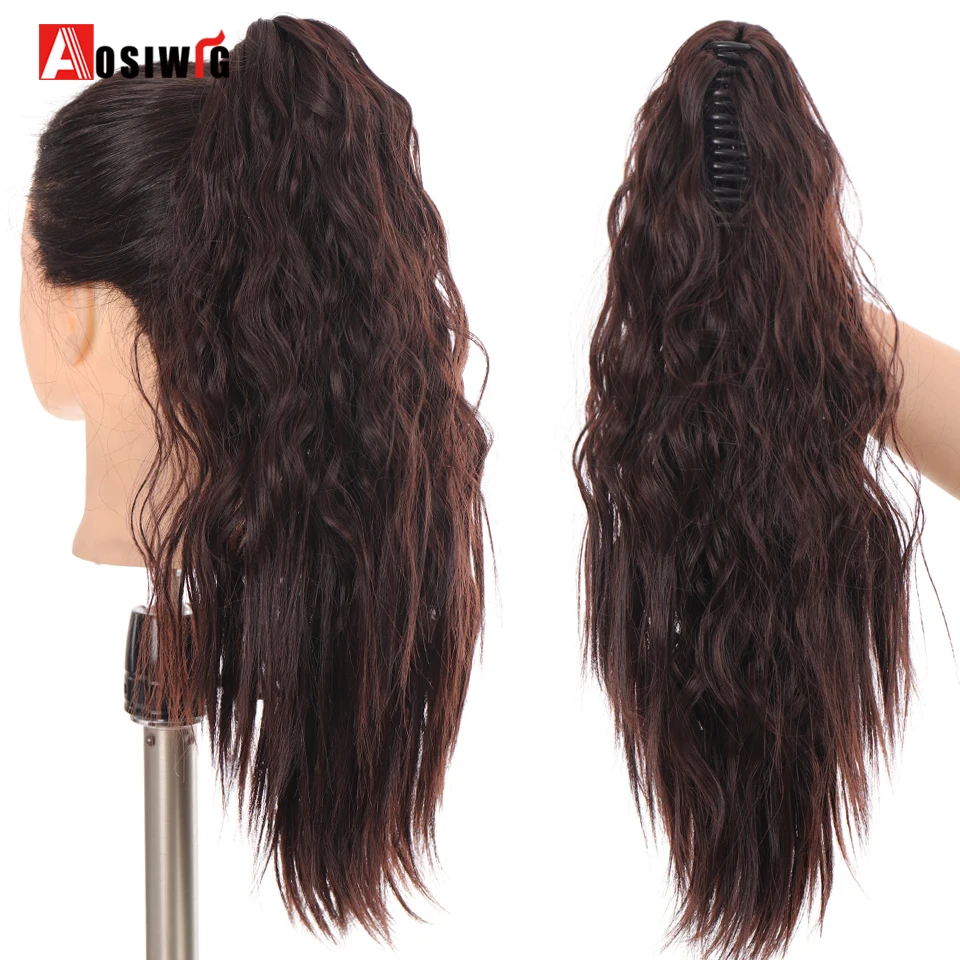 AOSIWIG Synthetic Wavy Curly Claw Clip On Ponytail Hair Extension Hair Piece For Women Natural Fake Pigtail Hair Hairpiece