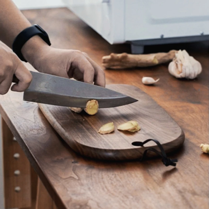 Black Walnut Solid Wood Chopping Board Fruit Cutting Board Western Restaurant Bread Board with Handle