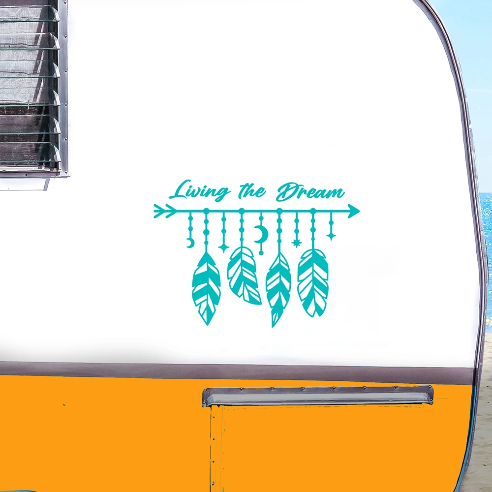 Living The Dream Camper Van Caravan stickers Waterproof Tunning Motorhome Truck Decor Decals Accessories