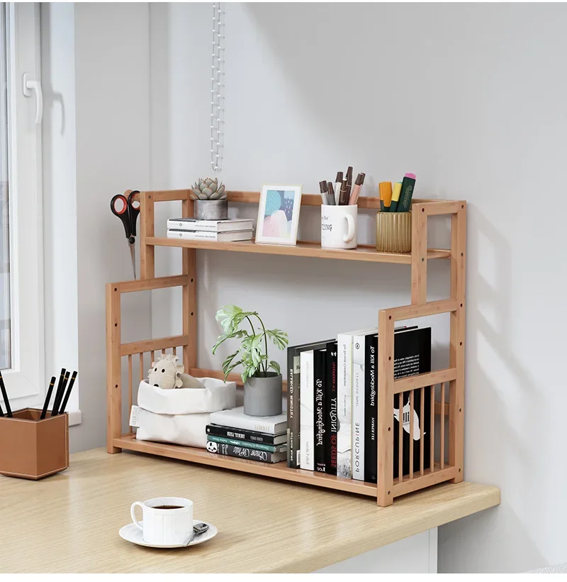 Bamboo Bookshelf Office Student Stationery Organizer Magazine Holder Home Sundries Storage Shelves Kitchen Seasoning Rack