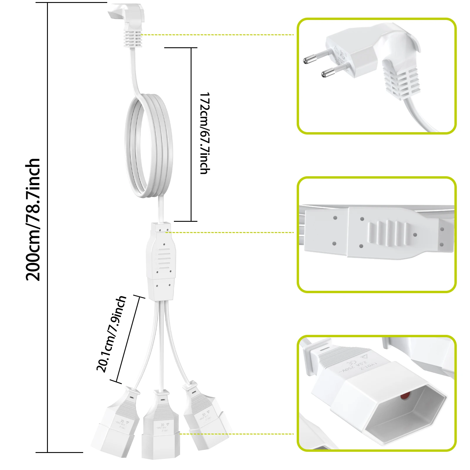 European Standard Type-C Plug Extension Cord Socket 0.75mm ² Power Cord Compatible with TV /PC/ Monitor/Household Appliances
