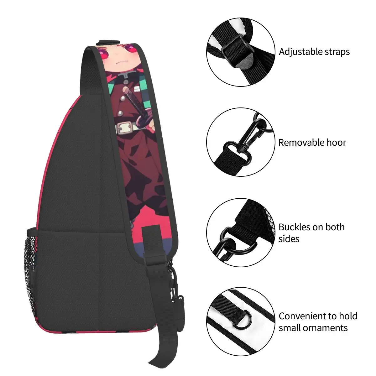 Grappige Kawaii Tanjiro Crossbody Slingtas Coole Borsttas Demon Slayer Schouderrugzak Dagrugzak Voor Reizen Wandelen Fietstas