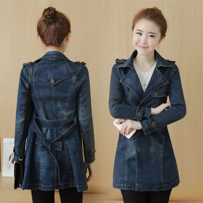 

Denim Jacket Women 2024 Spring Autumn New Fashion Loose All-match Jeans Trench Coat Female Casual Large Size Waist Long Outwear