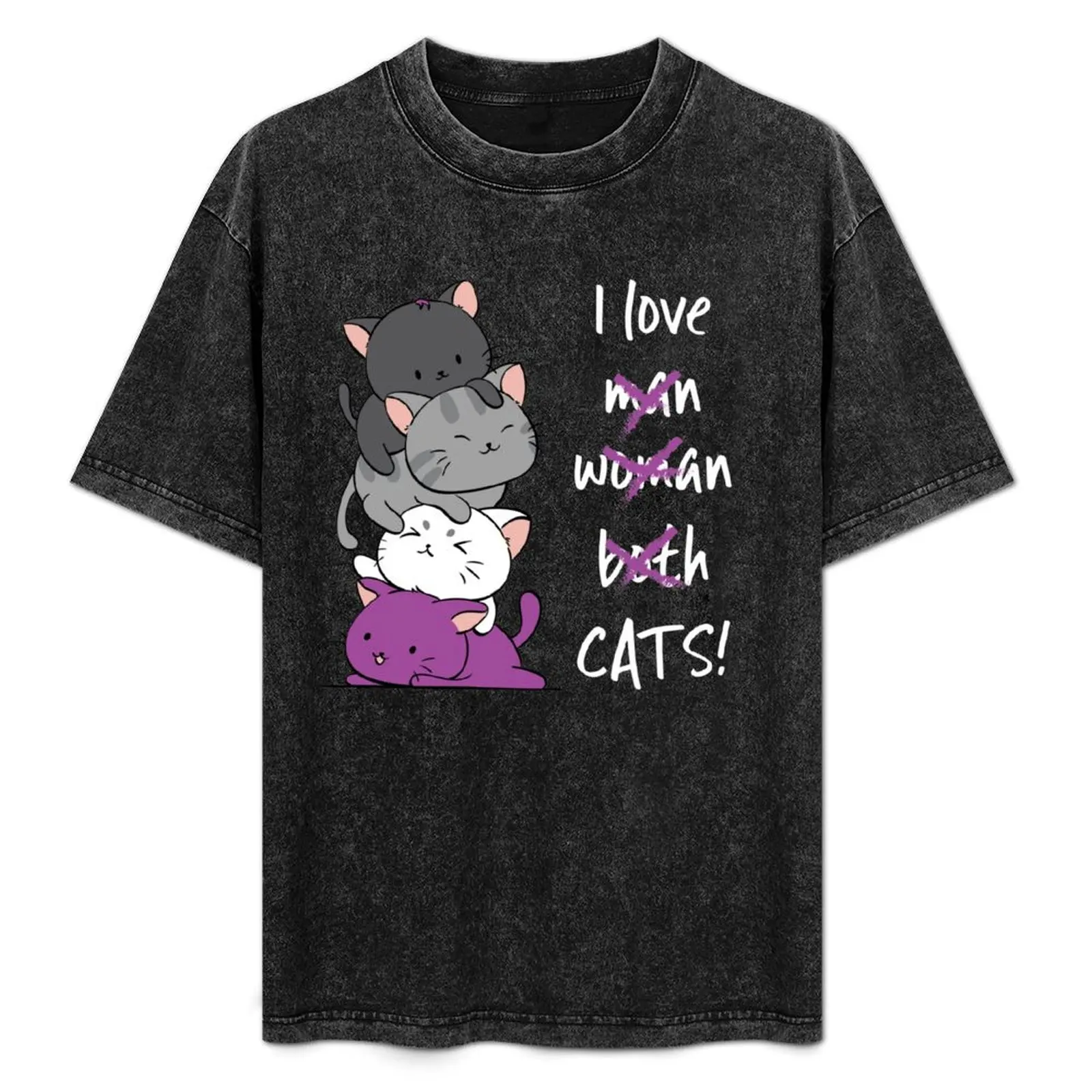 

Kawaii Catpile with Text - LGBTQ Asexual Pride for Ace T-Shirt No Iron Casual Short Sleeve Top