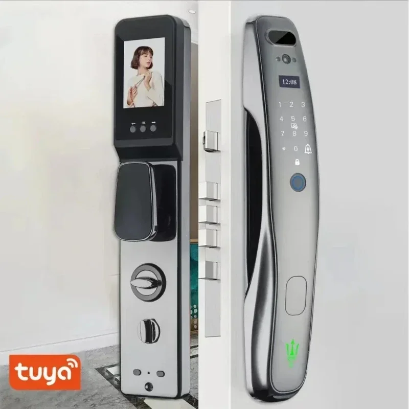 Tuya Wifi Facial ล็อคอิเล็กทรอนิกส์ Biometrics ลายนิ้วมือสมาร์ทประตูล็อครหัสผ่าน 3D Face Recognition กล้องล็อคอิเล็กทรอนิกส์