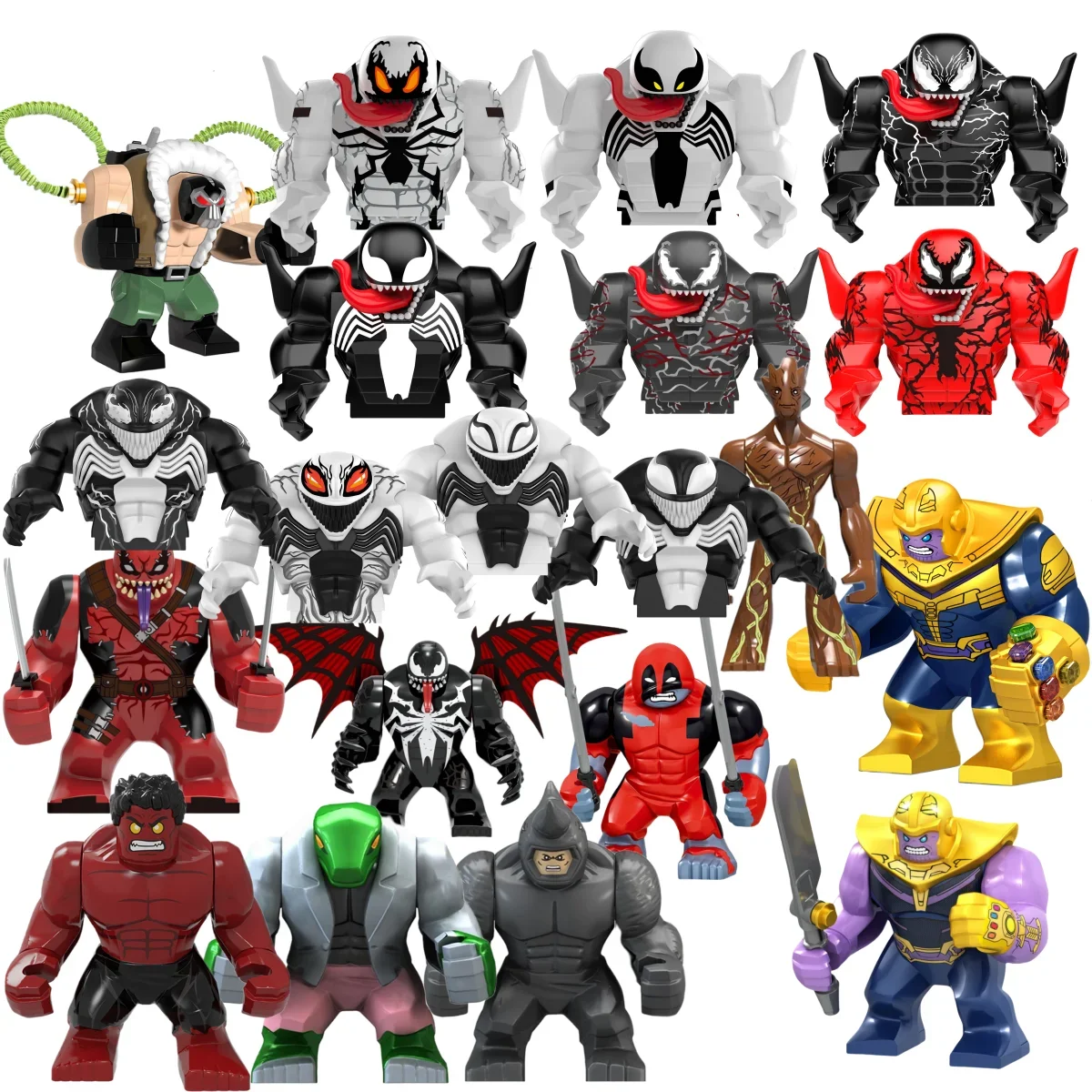 Marvel Superhero Anime Doll Building Blocks Venom Massacre Symbiosis, Spider Man Deadpool Wolverine Couple Gift Toy