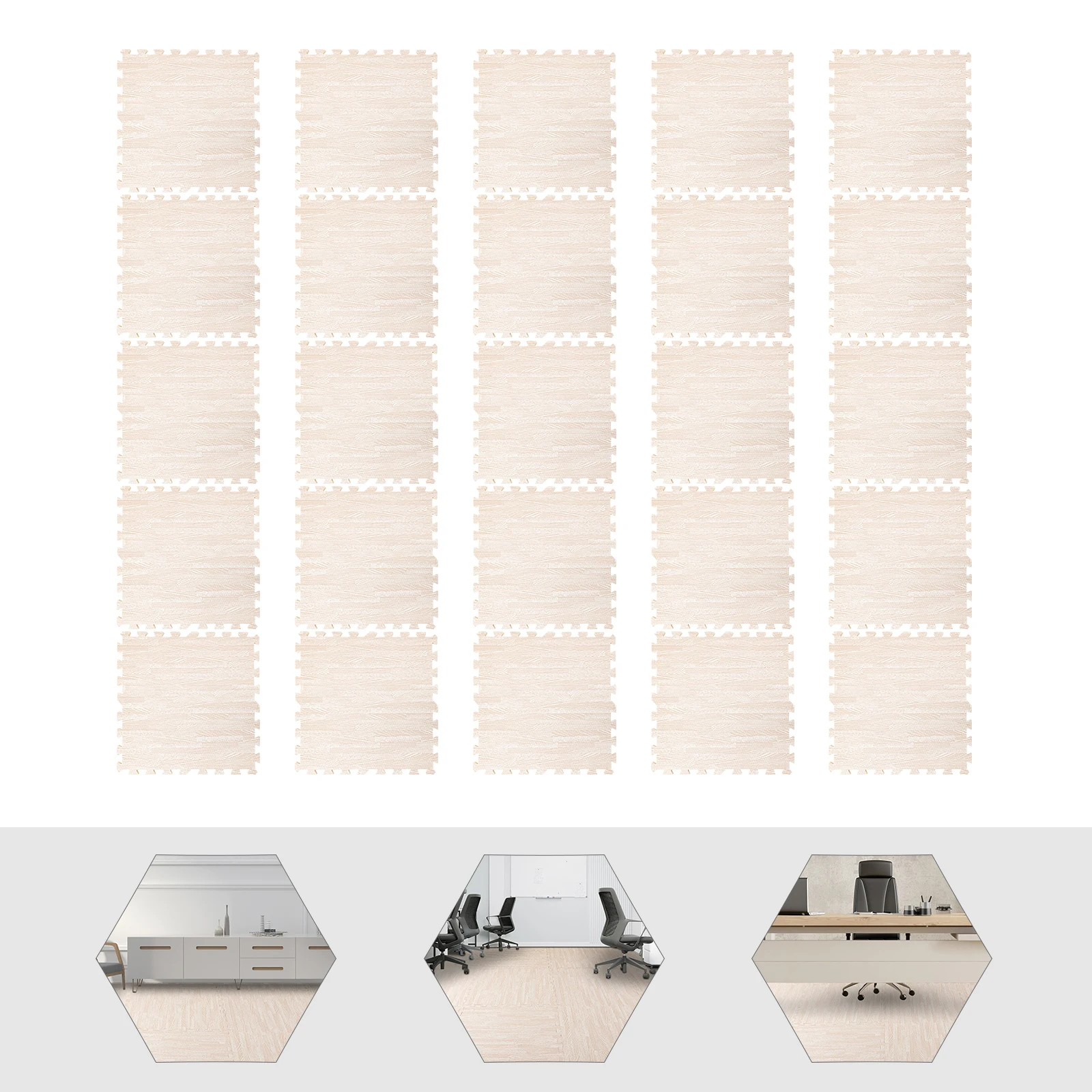 กระเบื้องโฟมพิมพ์หนาแผ่นโฟมเย็บปะติดปะต่อกัน 25 ชิ้นลายไม้สีขาว EVA PE พิมพ์สี่เหลี่ยมสมัยใหม่