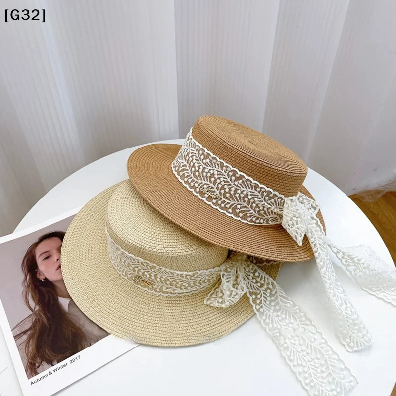 Sommer-Strand-Strohhut für Damen, Spitze, Schleife, breite Krempe, Sonnenschutzhut, Reisemode, Urlaub, Sonnenschutzkappe[G32]