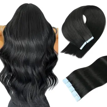 Extensions de Cheveux 100% Naturels Lisses pour Femme, Bande Adhésive de 12 à 24 Pouces, 20 ou 40 Pièces