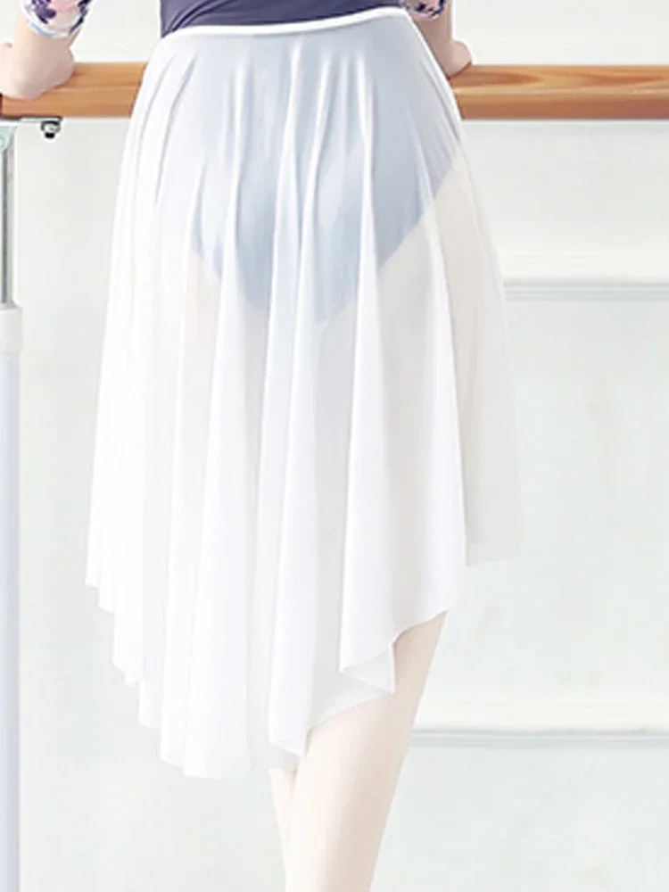 High Low Chiffon Ballet Dance Side-Dip Wrap Tutu Skirt for Ballroom Latin Salsa Tango Performance Studio Practice Clothing