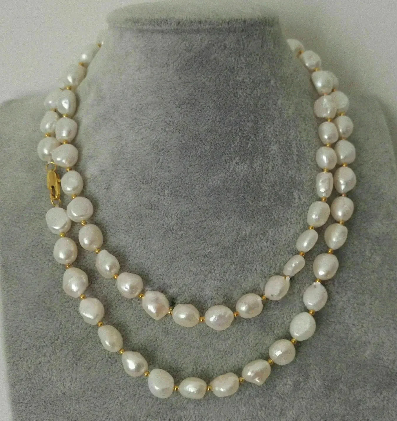 

Genuine Freshwater 10-12MM Natural White Baroque Cultured Pearl Beads Necklace 35"