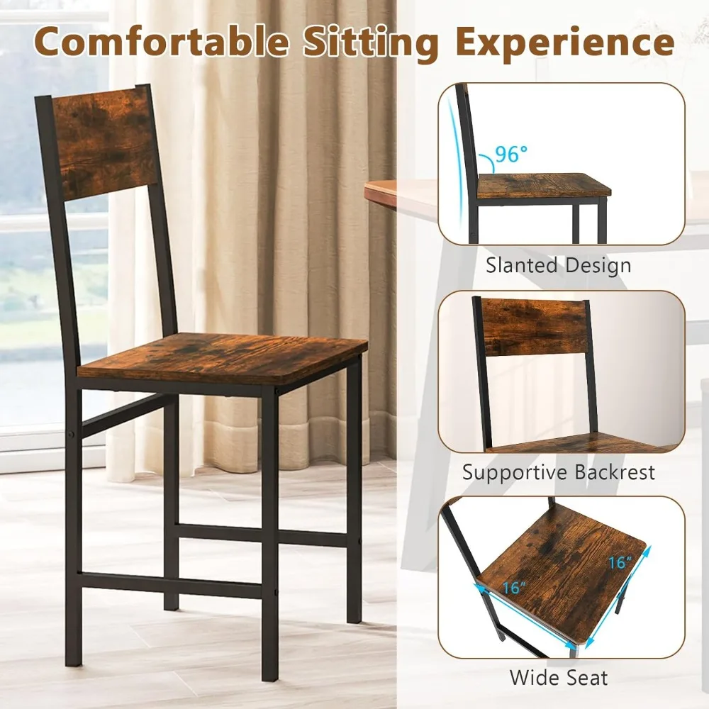 مجموعة كراسي تناول الطعام Giantex مكونة من 4 قطع، كراسي مطبخ صناعية بأرجل معدنية، ظهر مائل، حبوب خشبية ريفية، كراسي جانبية بدون ذراع #5