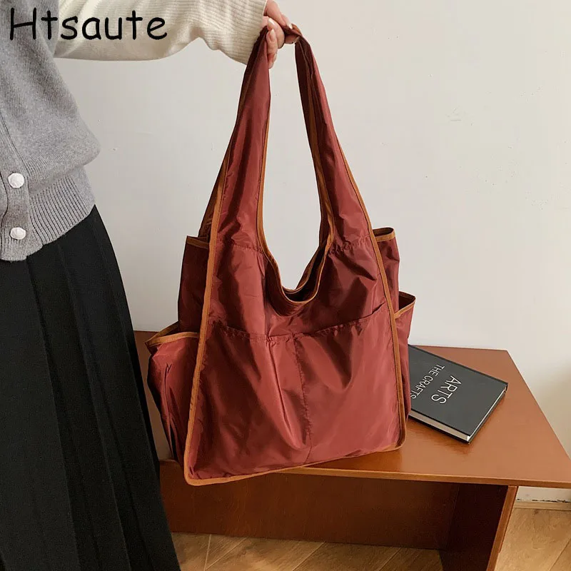 Fashion Solid ColorFoldable Eco-Friendly Shopping Bag Tote Folding Pouch Handbags Reusable Large-capacity for Travel Grocery Bag