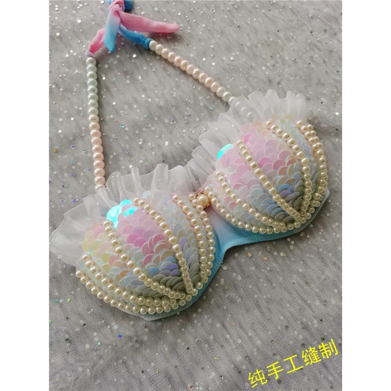 Customized Mermaid Sequin Bikini Swimsuit Free Diving Performance Suit Oceanarium Electronic Syllable Bra Bar Cosplay Costumes