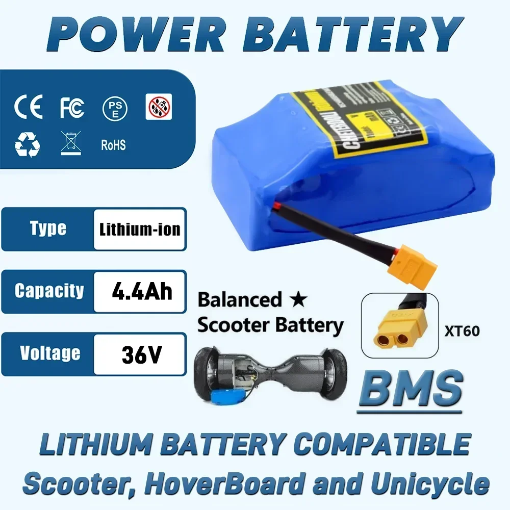 36V 4400mAh 10s2p Lithium Rechargeable Battery,True for Electric Self-balancing Scooter HoverBoard Unicycle, Exceptional Battery