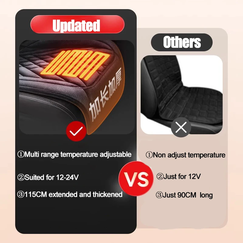 Winter Lengthen Car Heated Seat Cushion 12-24V Flannel Warmer Seat Heating Car Accessories Pads Universal Auto Seat Heater Cover