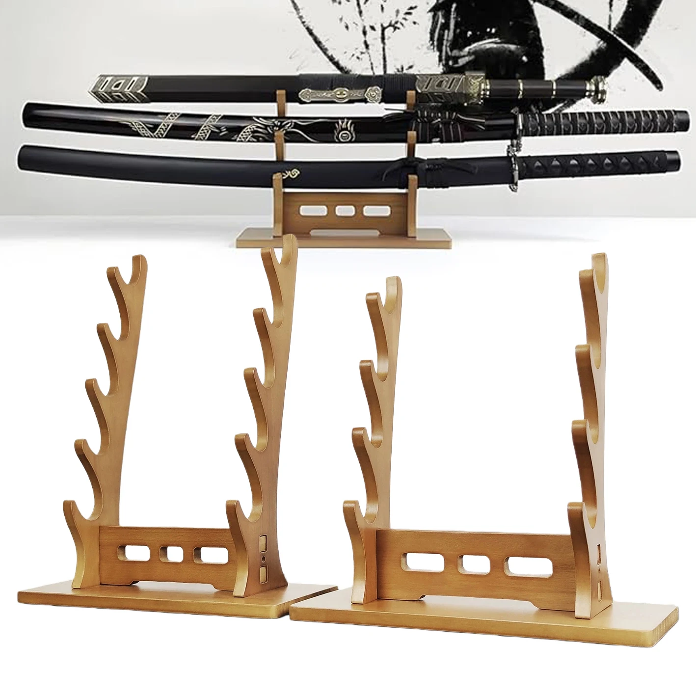 Suporte de Exibição para Espadas de Madeira com 5 Camadas, Organizador de Katana Japonesa, Rack para Decoração de Casa