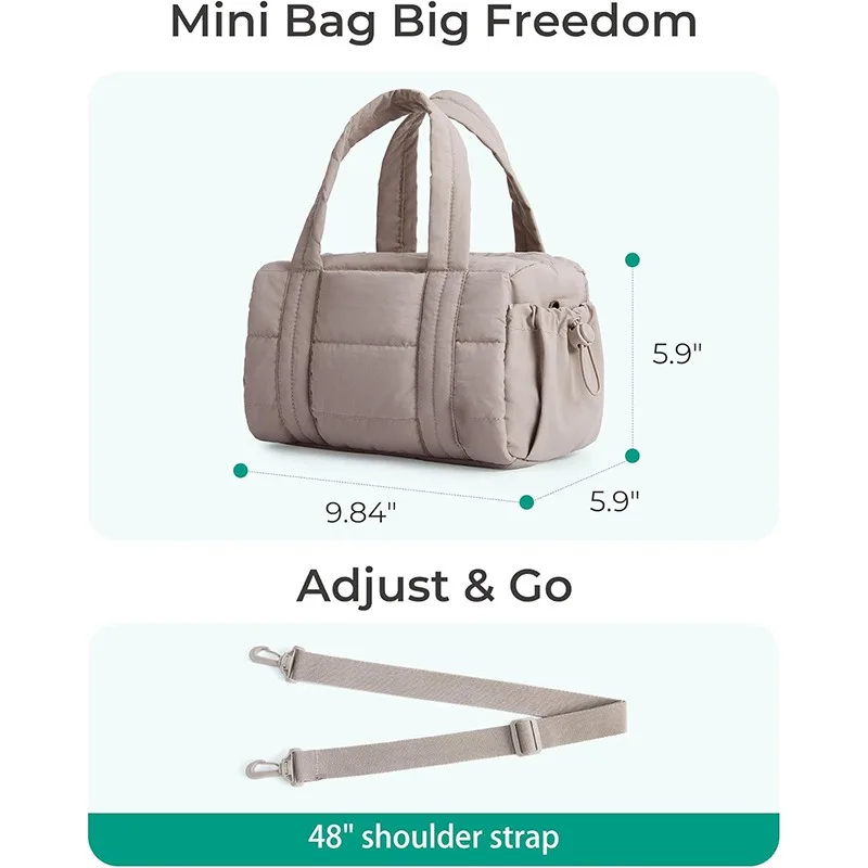 

Fluffy Quilted Mini Fitness Bag with Detachable Shoulder Strap, Small Luggage Bag, Crossbody Bag