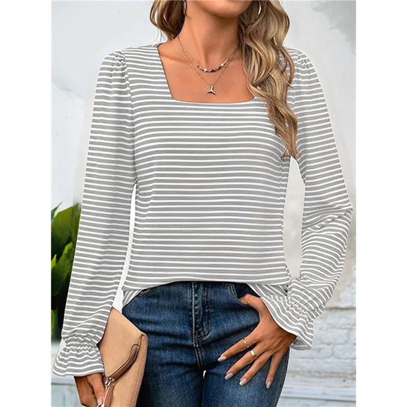 

ABRT-Women's Puff Long Sleeve Square Neck Shirts Fall Causal Trendy Tunic Tops