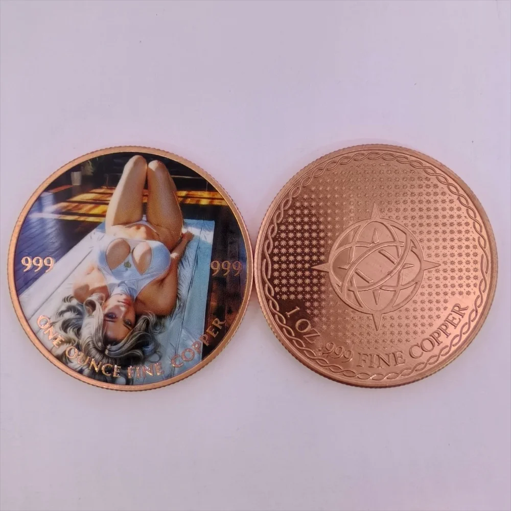 1oz .999 Fine Copper Round Sexy Blonde Girl White Bikini Colorized High Relief Astrolabe Back Summer Vibe Men Collectible Gift