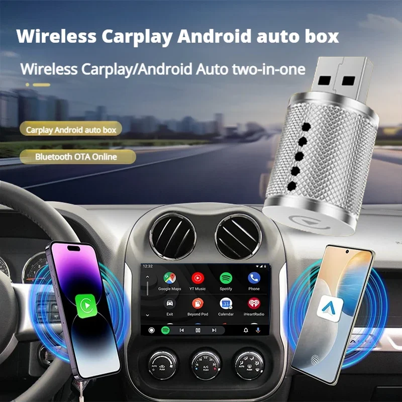 

2026 НОВЫЙ беспроводной адаптер Carplay Android 2 в 1, смарт-бокс с искусственным интеллектом для автомобиля с проводными автомобильными интеллектуальными системами CarPlay