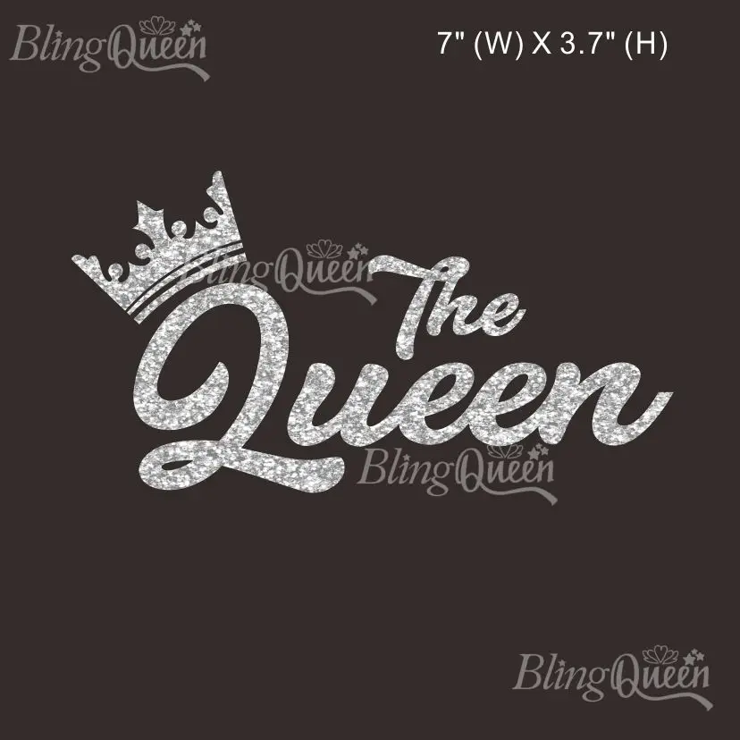 

BlingQueen-Heat Transfers для футболки, блестящая виниловая наклейка, утюг на нашивках, дизайн The Queen, 12 шт./лот