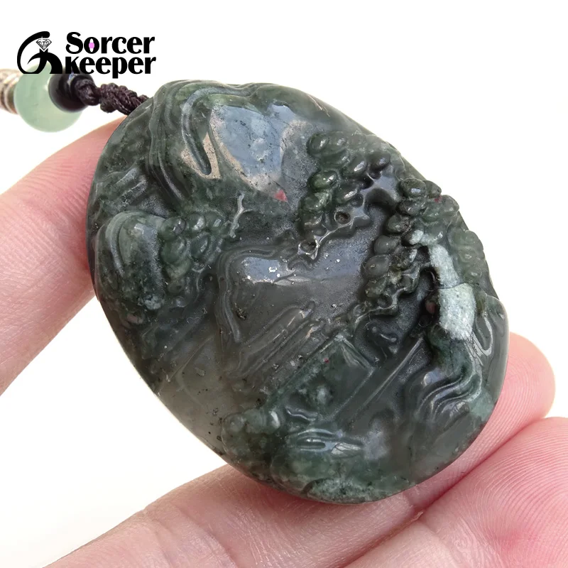 

Hand-carved Scenery Natural Bloodstone Stone Crystal Pendant Beads For Women Long Sweater Chain Necklace Collar Jewelry BF790