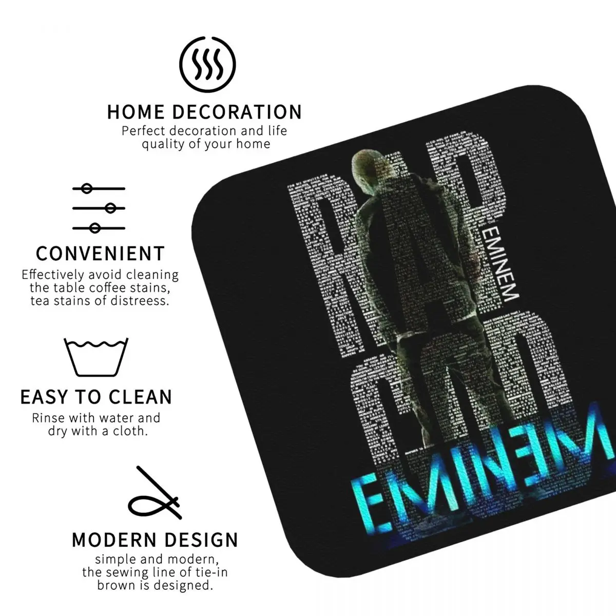 Rap God Eminem Coasters Kitchen Placemats Non-slip Insulation Cup Coffee Mats For Decor Home Tableware Pads Set of 4