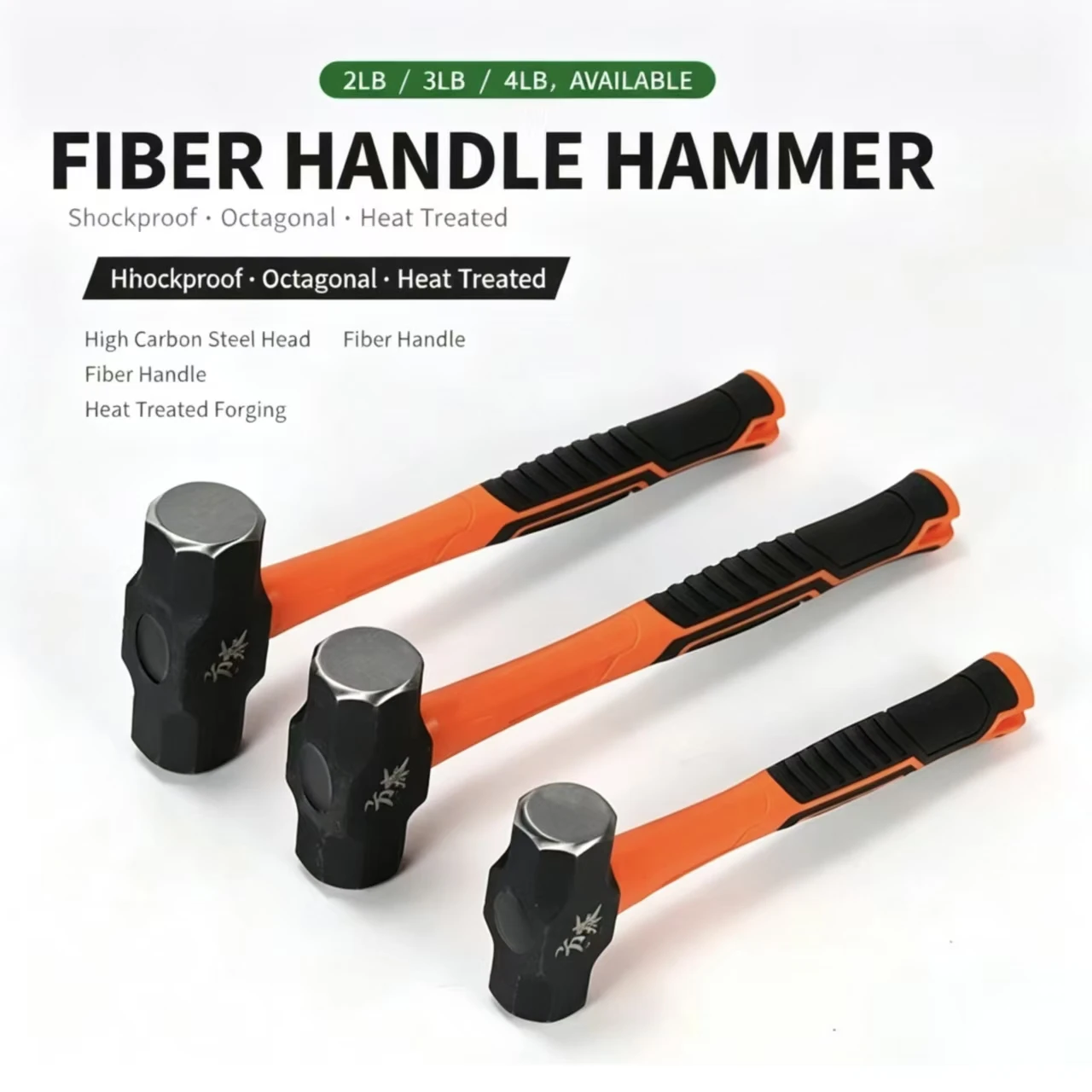 Octagonal Sledge Hammer, High‑Carbon Steel Forged,Fiberglass Non‑Slip Handle Heavy Duty Hand Tool for Construction Demolition4LB