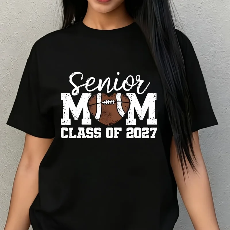 Football Senior Mom Class of 2027 Graduate Senior Mama 2027 Women's Plus Size T-Shirt 100% Cotton 220g