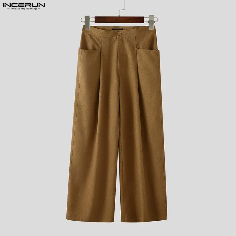 

INCERUN мужские брюки однотонные брюки для бега на пуговицах повседневные свободные широкие брюки мужские уличные карманы модные мужские длинные брюки для отдыха