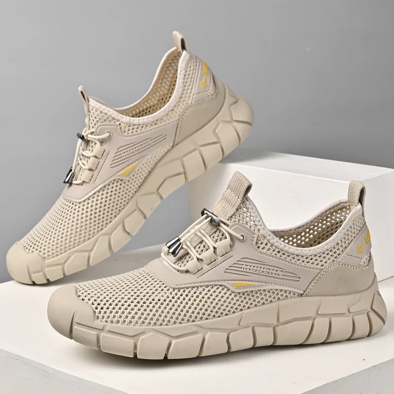 

Мужские летние повседневные кроссовки большого размера с сетчатым верхом, мягкой подошвой, нескользящие, легкие, дышащие, без шнурков, для активного отдыха и походов