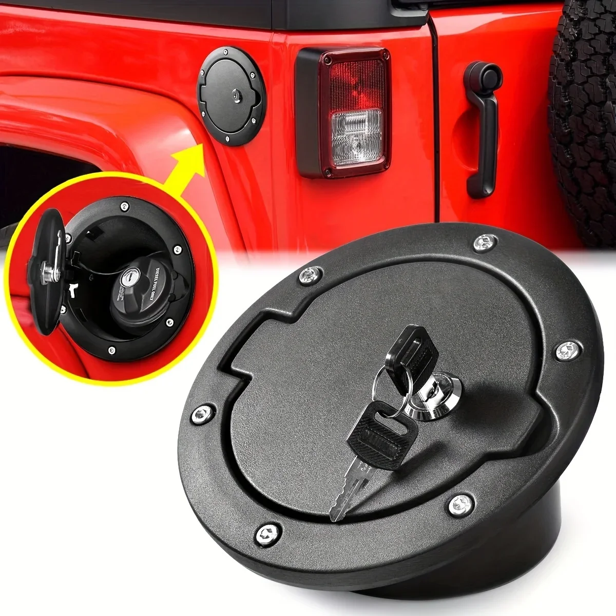 

Black Aluminum ABS Fuel Filler Door Cover Gas Tank Cap for Jeep Wrangler JK 2006-2017 Tank Covers Accessorieswith Lock