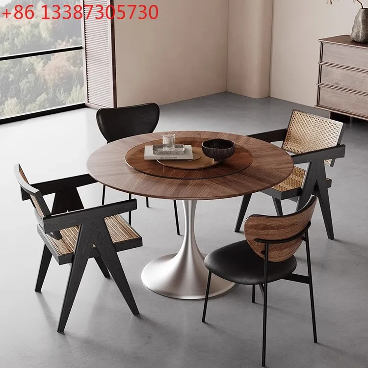 

Кремовый круглый обеденный стол и стулья из цельного дерева, новый французский винтажный стол из нержавеющей стали