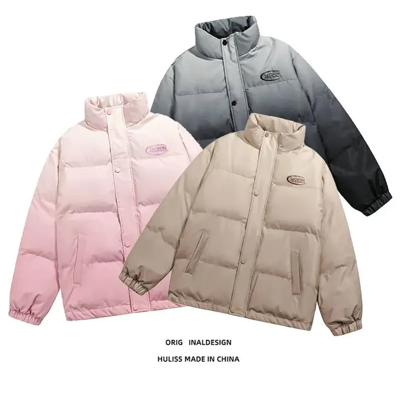 Gradient colored cotton jacket women and men thick oversized 2024 new cotton winter coat women trendy cotton down jackets