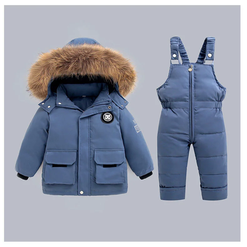 Winter Warm Down Jackets Boys Thicken Jumpsuit Parka Overalls Baby Toddler Girl Clothes Kids Snowsuit Children Clothing Set 2pcs