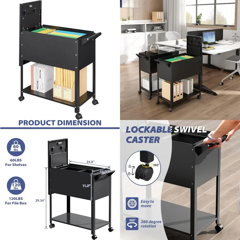 

Locking Rolling File Cabinet with Sliding Cover and Wheels, Mobile Tool Storage Cart for Office and Home Organization