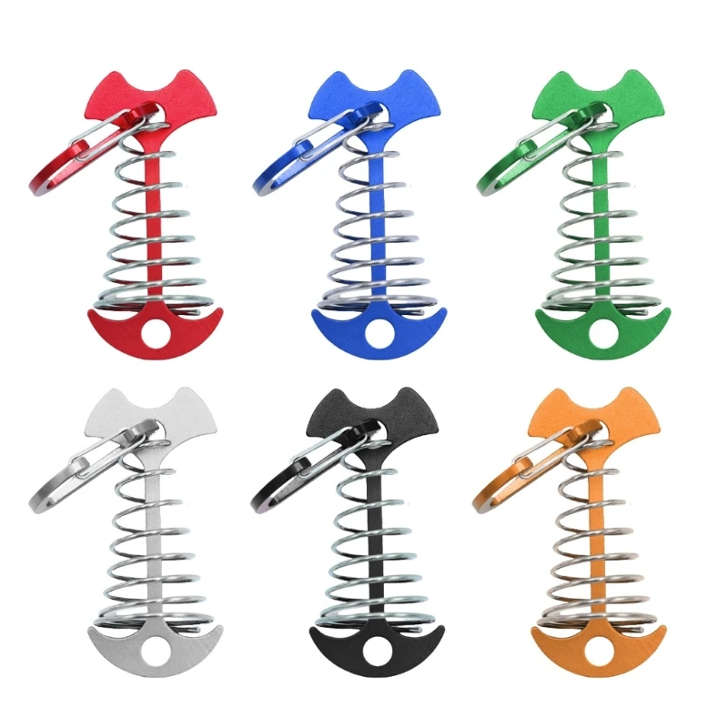 10Pcs Windproof Fishbone Deck Anchors Peg Spring Guyline Tensioner Cord Adjuster