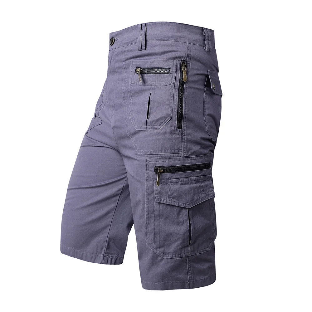 2020 Men's Summer Breeches Long Shorts with Pockets Military Zipper Cargo Shorts Tactical Bridges Short for Men Army Green Khaki