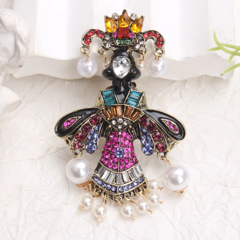 Exquisite Chinese Opera Figure Brooch, Colorful Crystal & Pearl Ornament