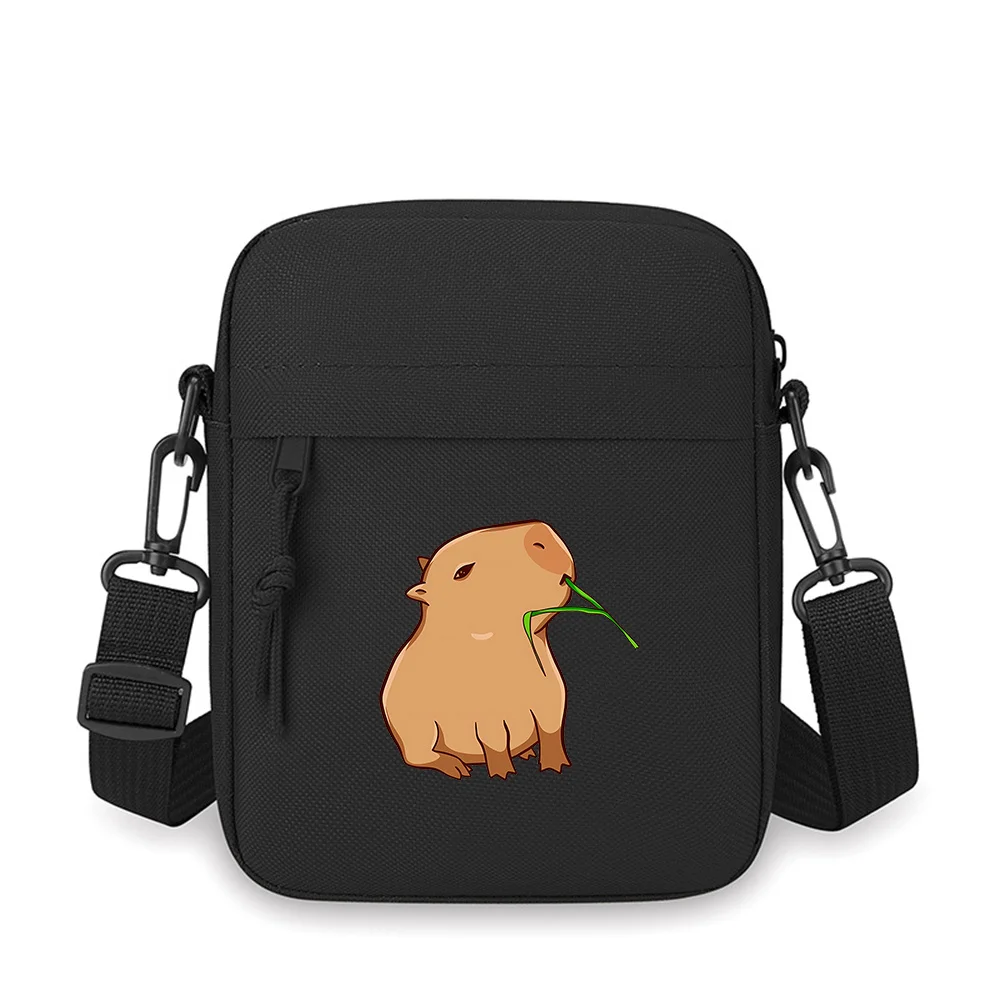 

Cartoon capybara eating green grass Men Crossbody Bag Single Shoulder Women Cartoon Anime Film Printing Design Unisex